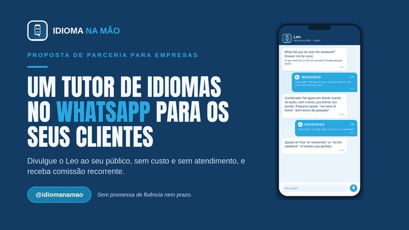 Capa da apresentação para empresas: um tutor de idiomas no WhatsApp para os seus clientes