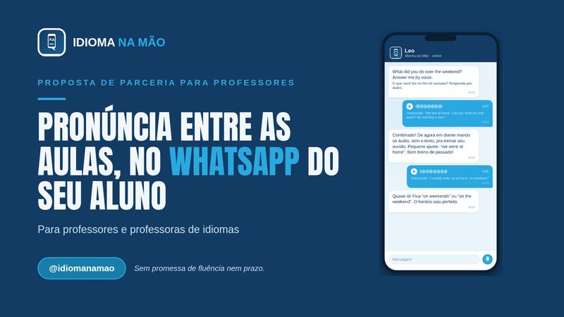 Capa da apresentação para professores: pronúncia entre as aulas, no WhatsApp do seu aluno