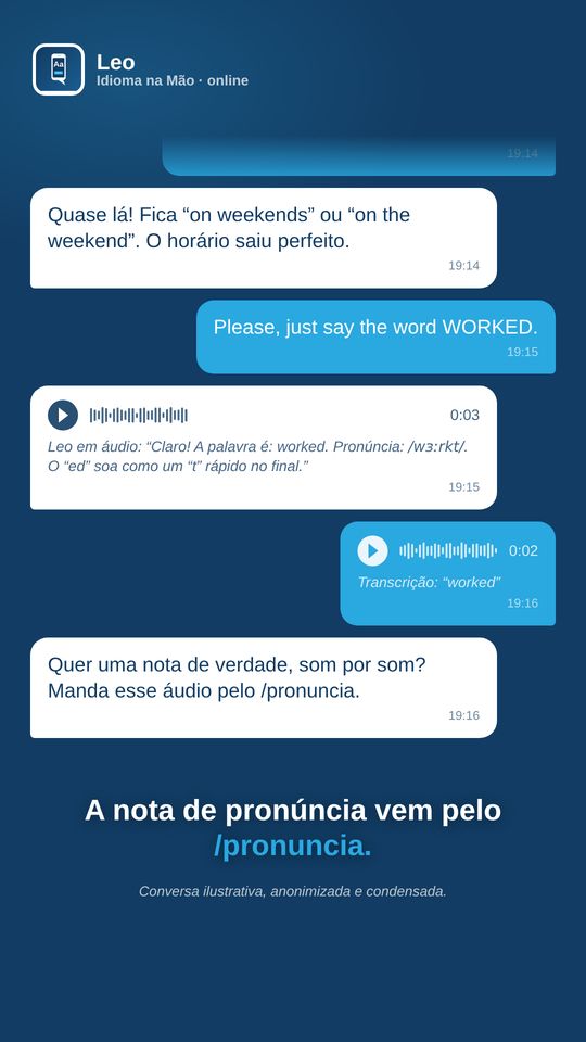 A nota de pronúncia vem pelo comando /pronuncia.