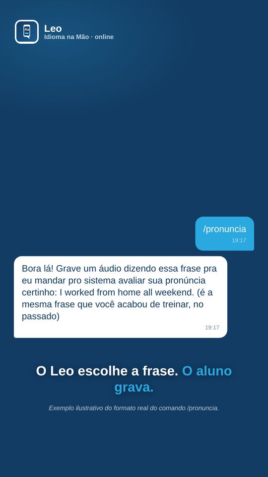 O Leo escolhe a frase. O aluno grava.